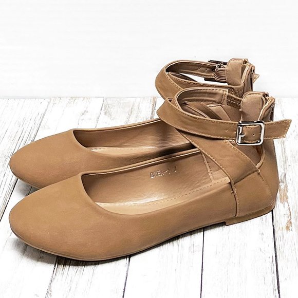 Shoes - New Camel Tan Criss Cross Mary Jane Ballet Flats